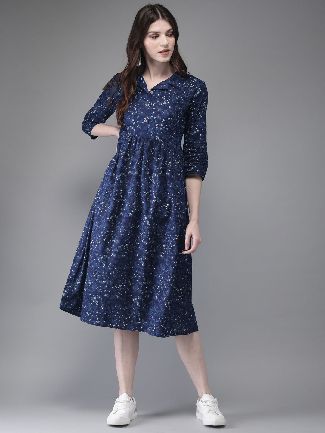 Anouk Women Navy Blue Printed A-Line Kurta