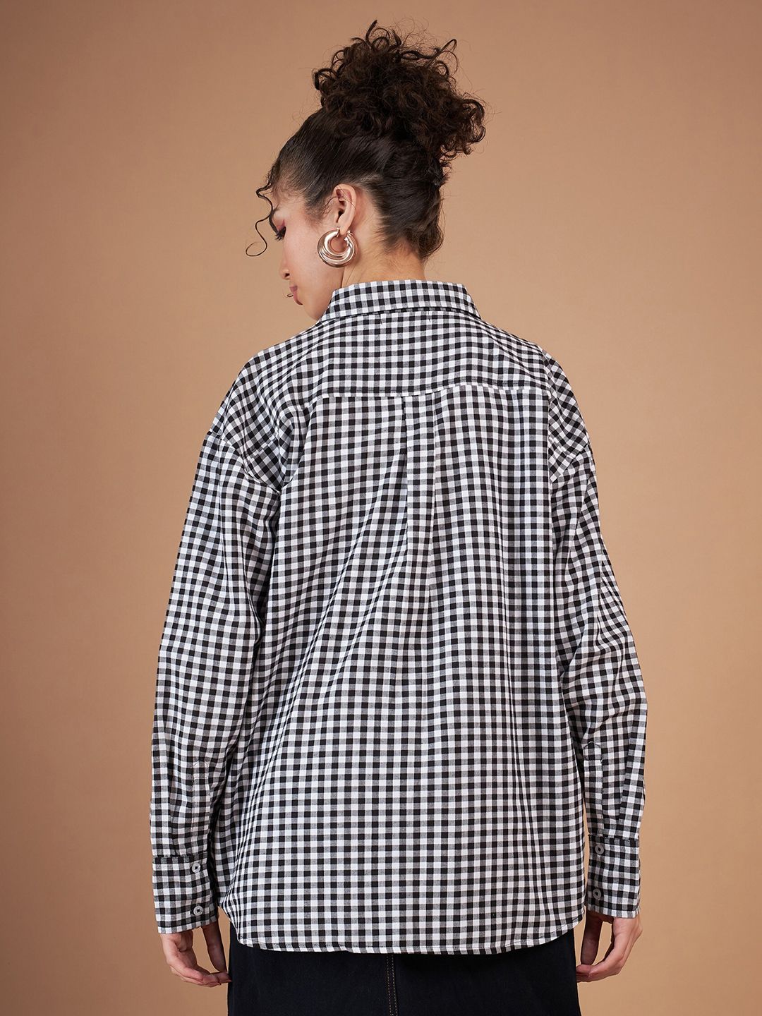 SASSAFRAS Spread Collar Checked Oversized Casual Pure Cotton Shirt