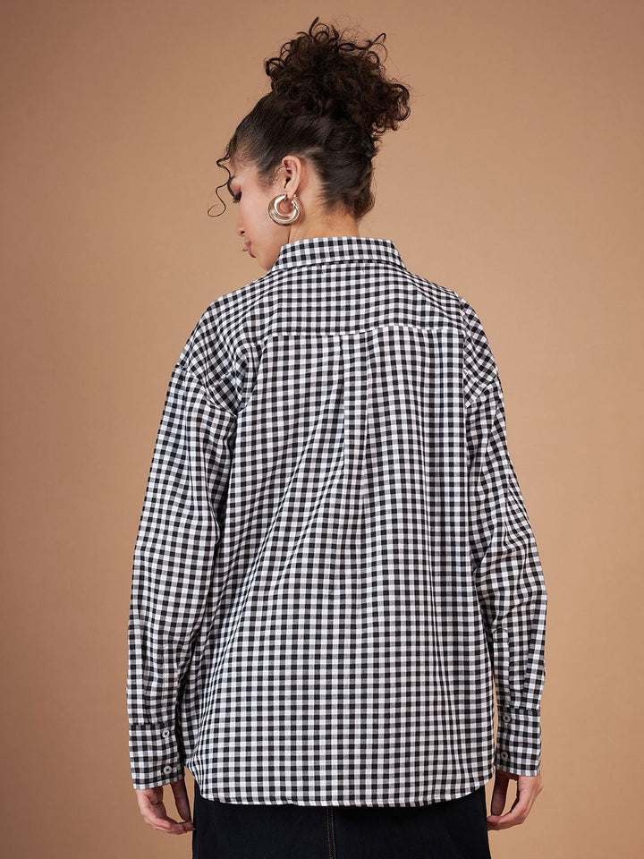 SASSAFRAS Spread Collar Checked Oversized Casual Pure Cotton Shirt