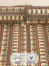Story@home Arena Beige & Green Printed 180 TC Fitted King Bedsheet & 2 Pillow Covers