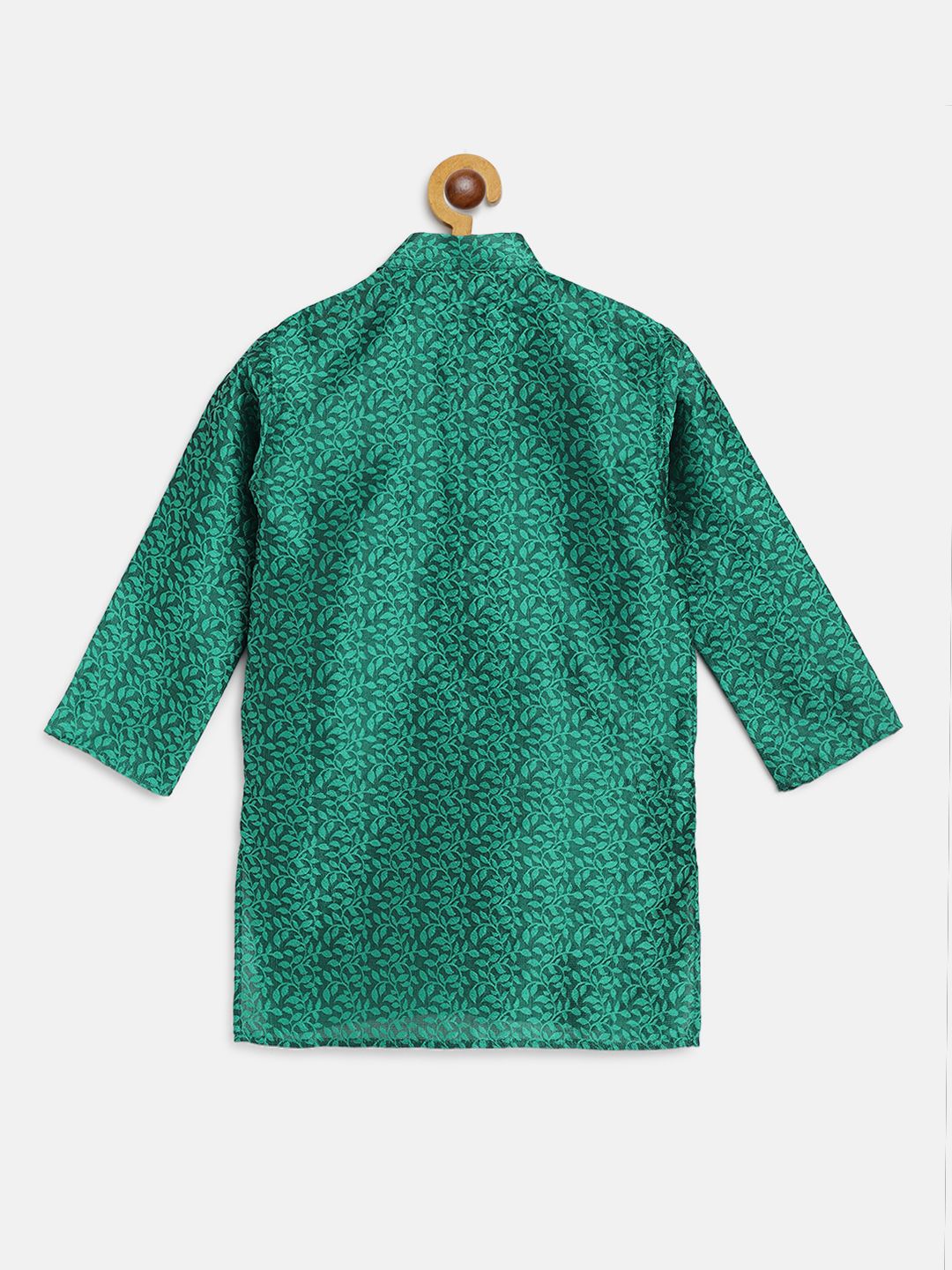 SOJANYA Boys Mustard Green Woven Design Mandarin Collar Jacquard Straight Kurta