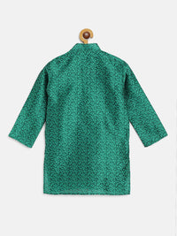 SOJANYA Boys Mustard Green Woven Design Mandarin Collar Jacquard Straight Kurta