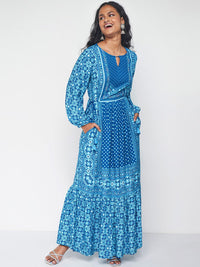 Global Desi Ethnic Motifs Printed Keyhole Neck Maxi Ethnic Dress