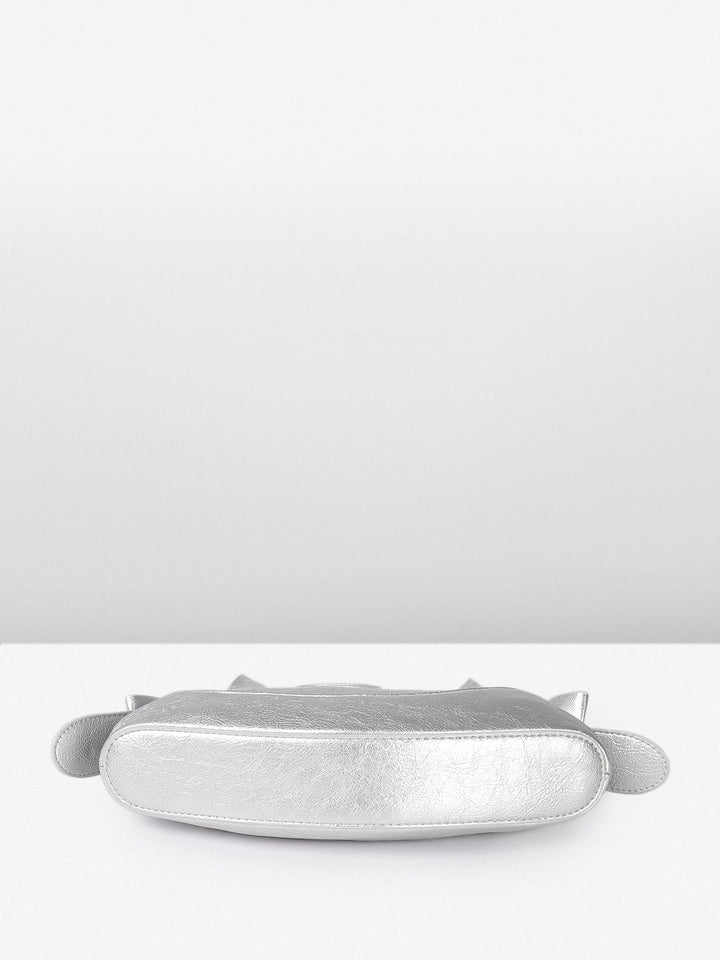 DressBerry Textured Half Moon Shoulder Bag with Bow Detail