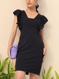 DressBerry Urban Elegance Ruffled Sheath Mini Dress With Slit