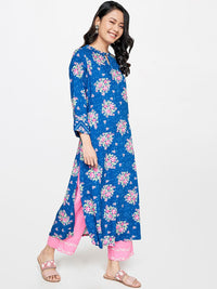 Global Desi Floral Printed Keyhole Neck Kurta