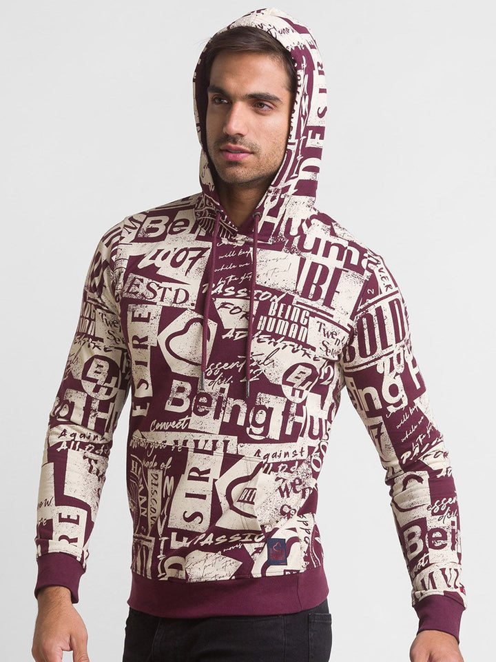 Being Human Men Violet Printed Hooded Sweatshirt