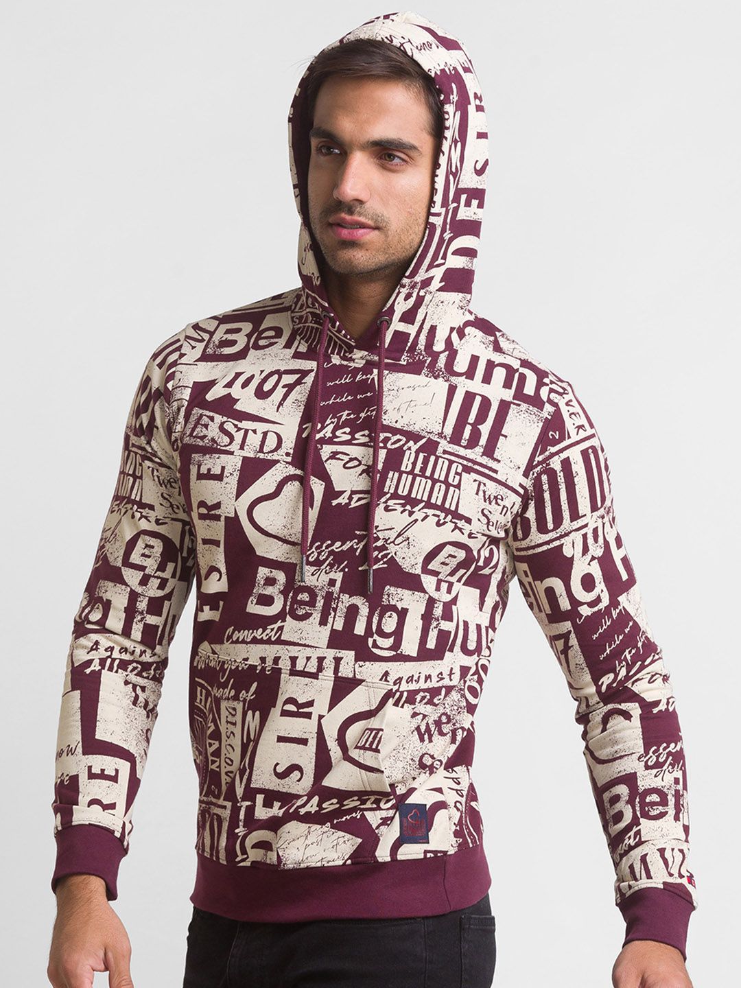 Being Human Men Violet Printed Hooded Sweatshirt