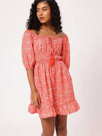 DressBerry Paisley Perfection Printed Cinched Waist Off-Shoulder A-line Mini Dress