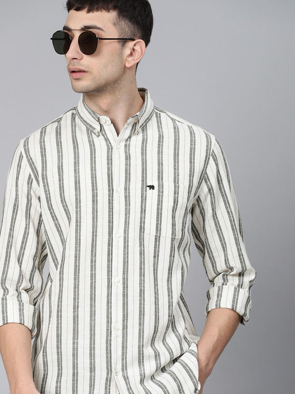 The Bear House Men Off-White & Black Slim Fit Cotton Cotton Shirt