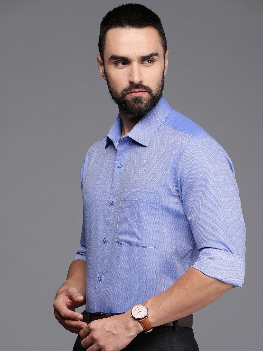 Raymond Pure Cotton Self Design Textured Slim Fit Formal Shirt