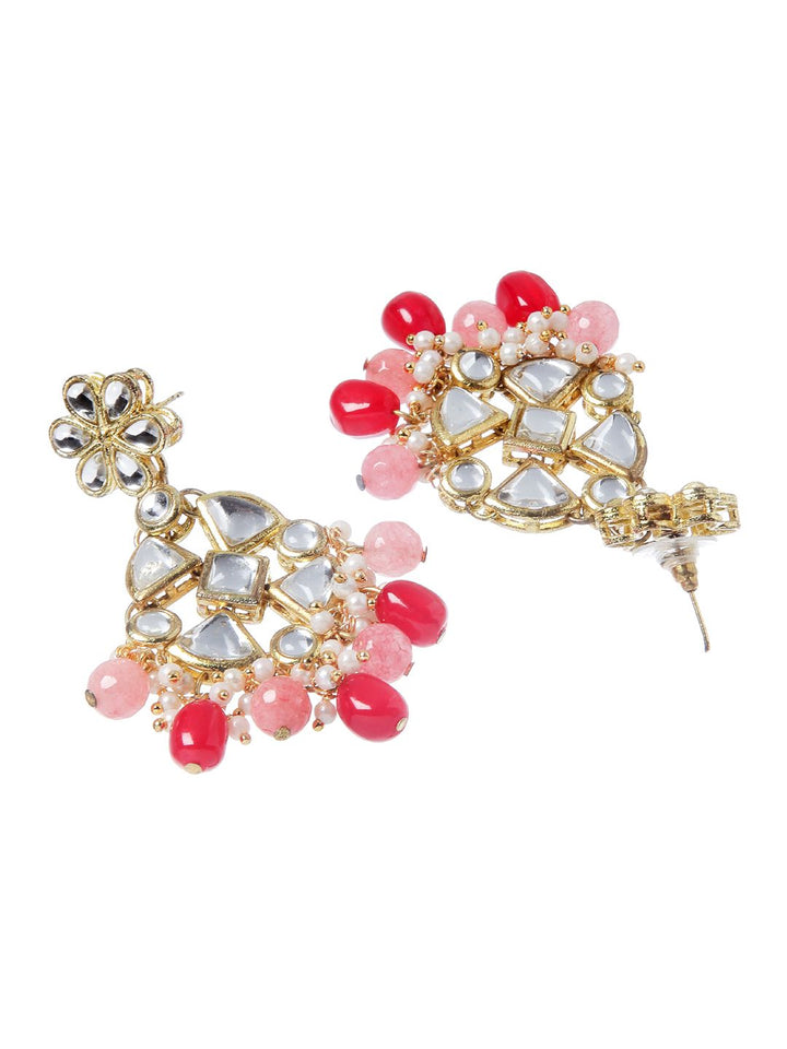 KARATCART Gold-Plated White & Red Kundan-Studded & Pearl Beaded Handcrafted Jewellery Set