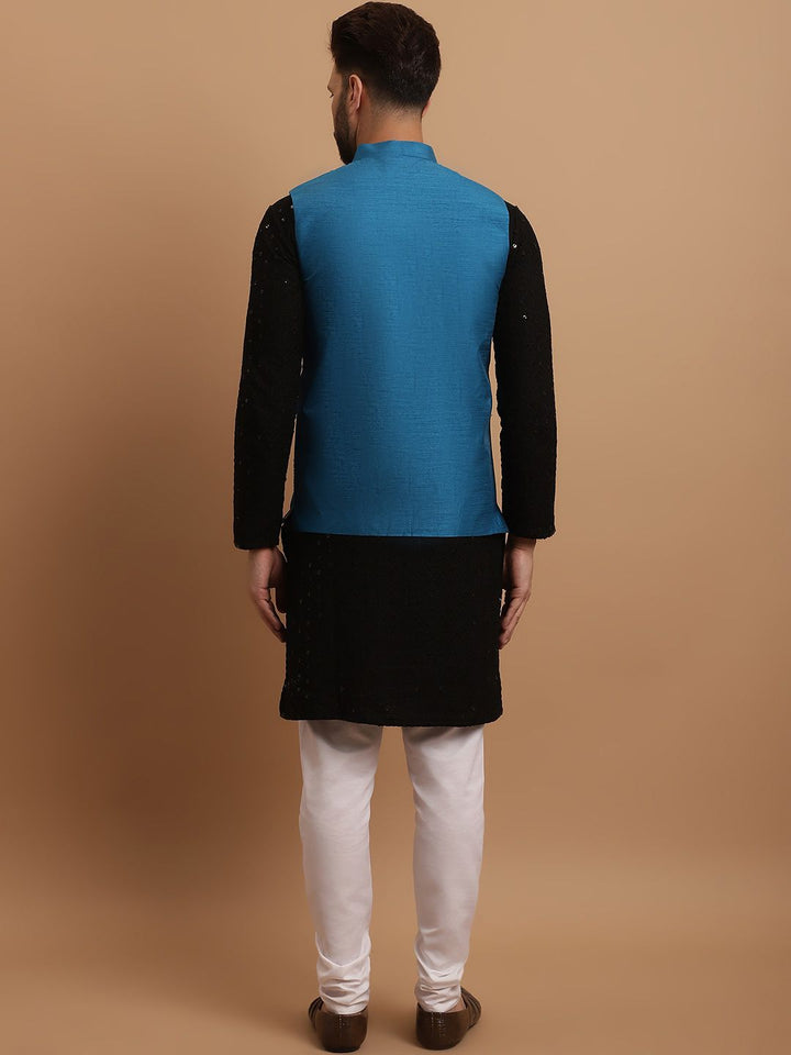 SOJANYA Ethnic Embroidered Sequinned Pure Cotton Kurta & Churidar With Nehru Jacket