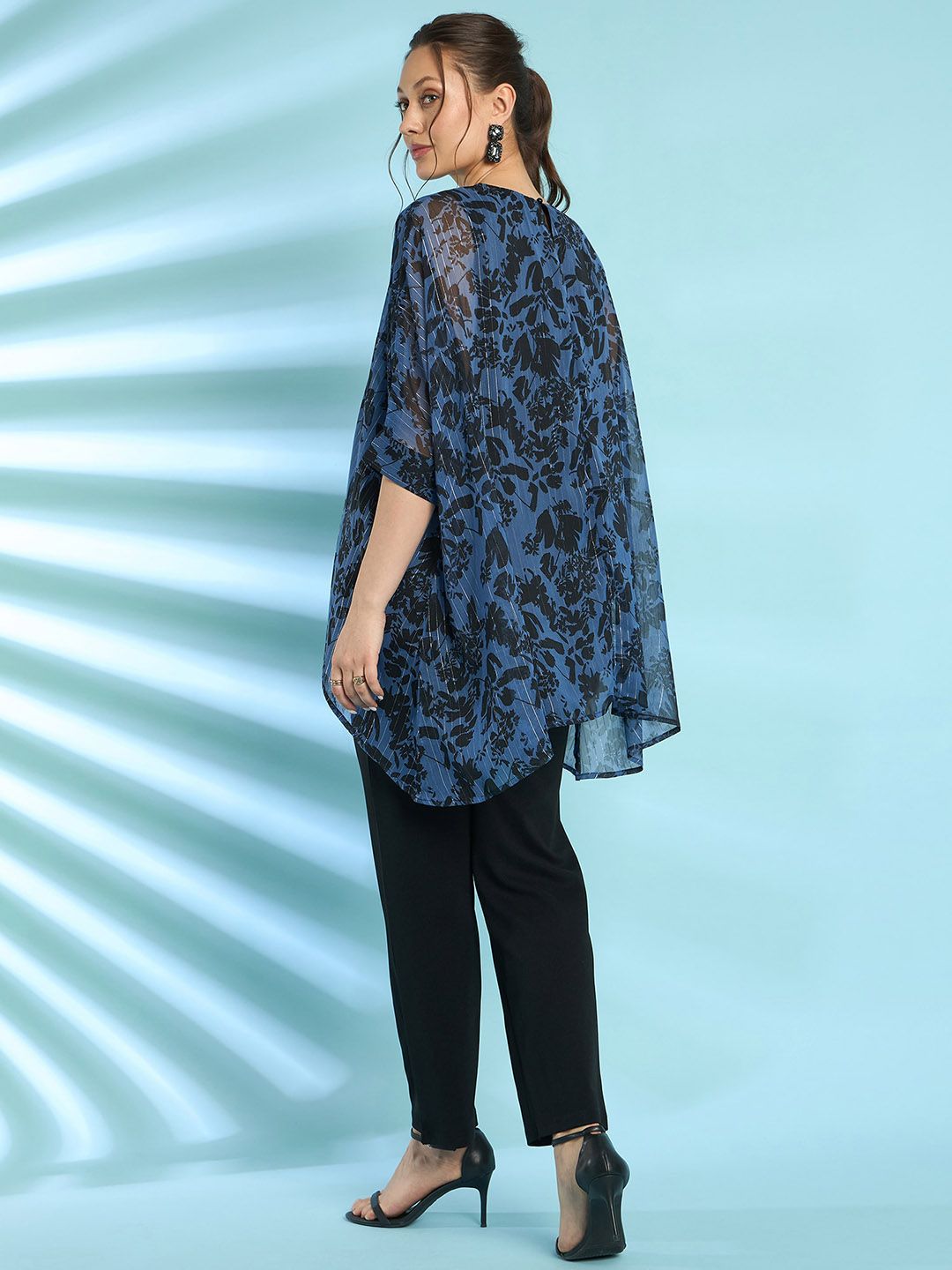 Antheaa Navy Blue Floral Printed Top With Trouser