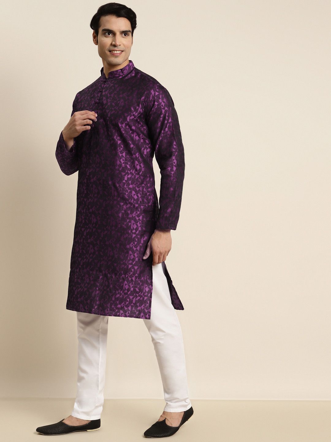 SOJANYA Men Silk Blend Woven Design Kurta