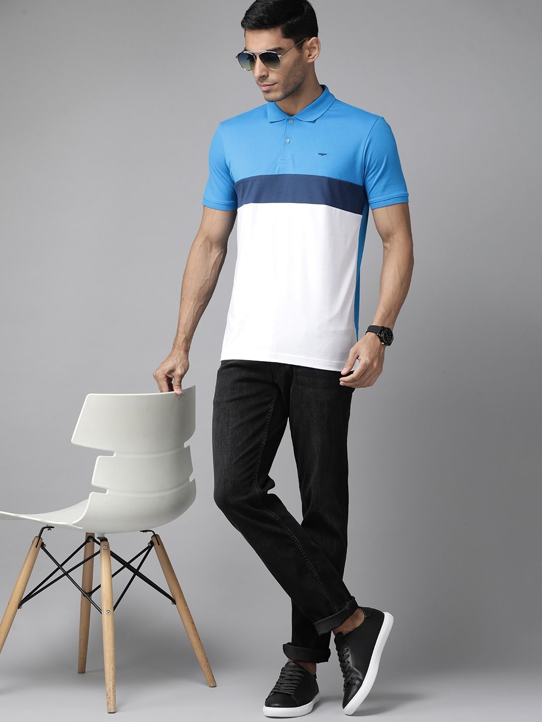Park Avenue Colourblocked Polo Collar Slim Fit T-shirt