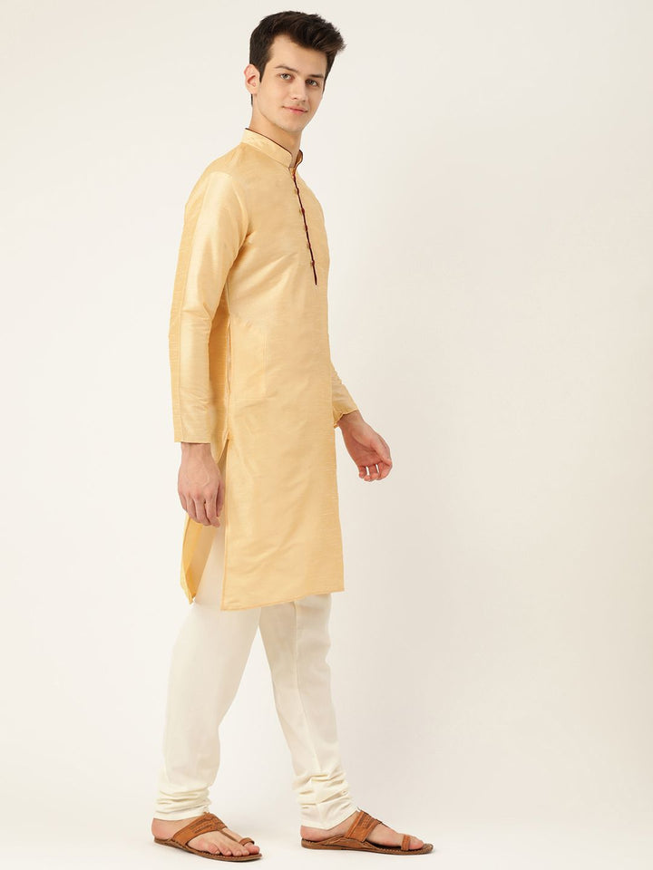 SOJANYA Men Golden Solid Straight Kurta