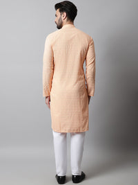 Jompers Men Orange Embroidered Chikankari Pure Cotton Kurta with Pyjamas