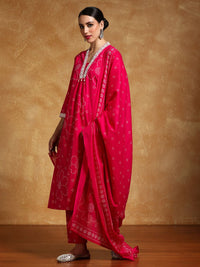 Varanga Women Bandhani Printed Regular Kurta with Trousers & With Dupatta