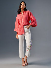 AND Shirt Collar Flared Sleeve Cotton Shirt Style Top