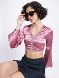 DressBerry Bell Euphoria Satin-Finish Fitted Crop Top