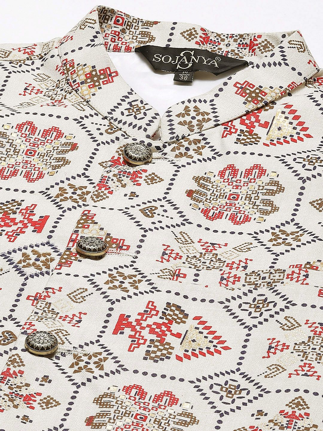 SOJANYA Men White Kurta with Churidar & Nehru Jacket