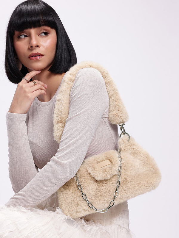 DressBerry Structured Shoulder Bag With Fur