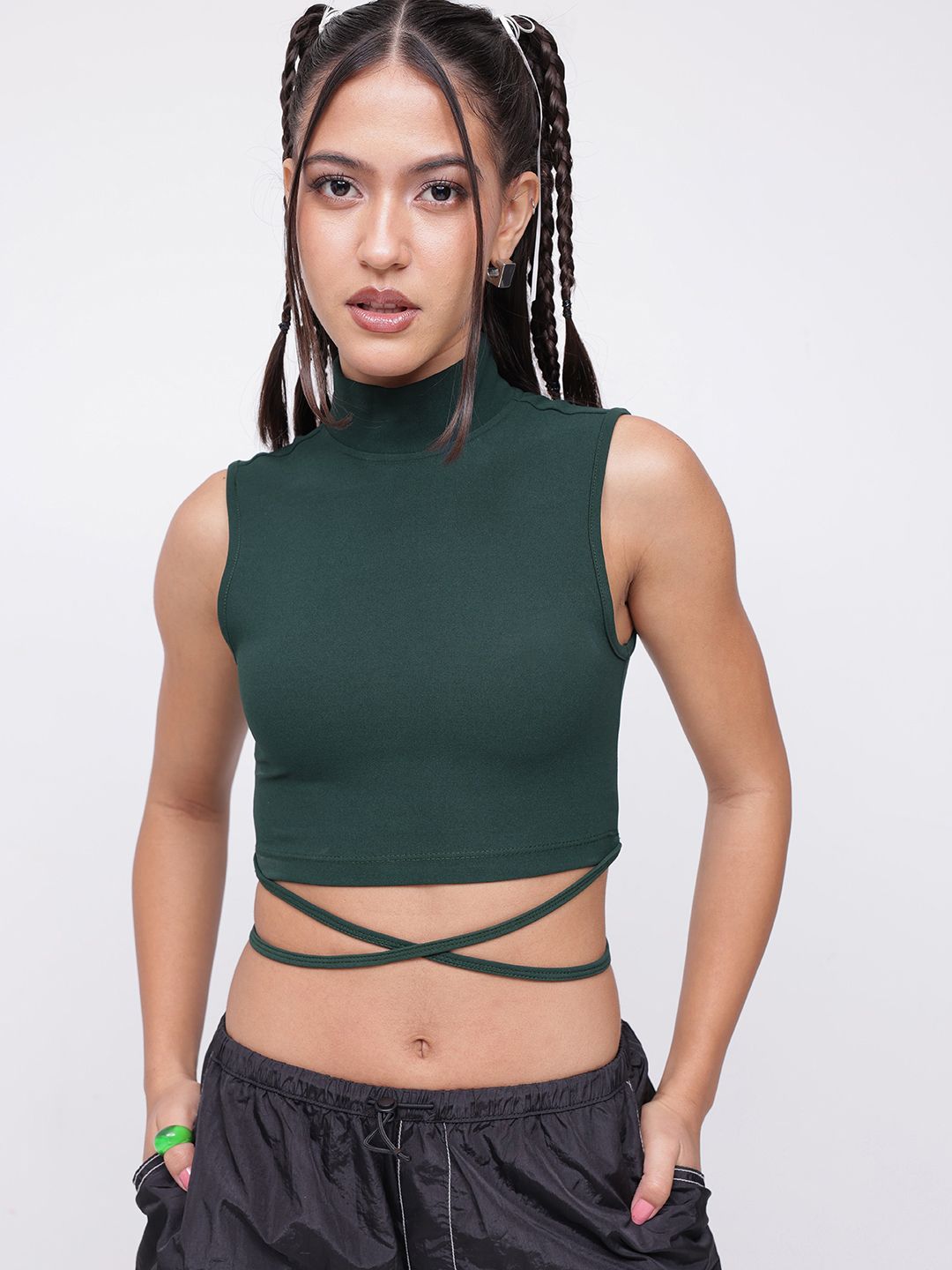 DressBerry Artistic Tie-Up Crop Fitted Top