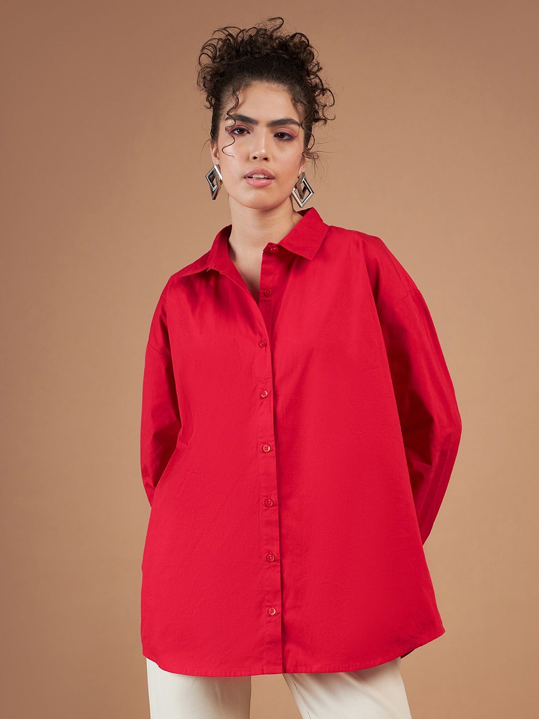 SASSAFRAS Red Oversized Pure Cotton Casual Shirt