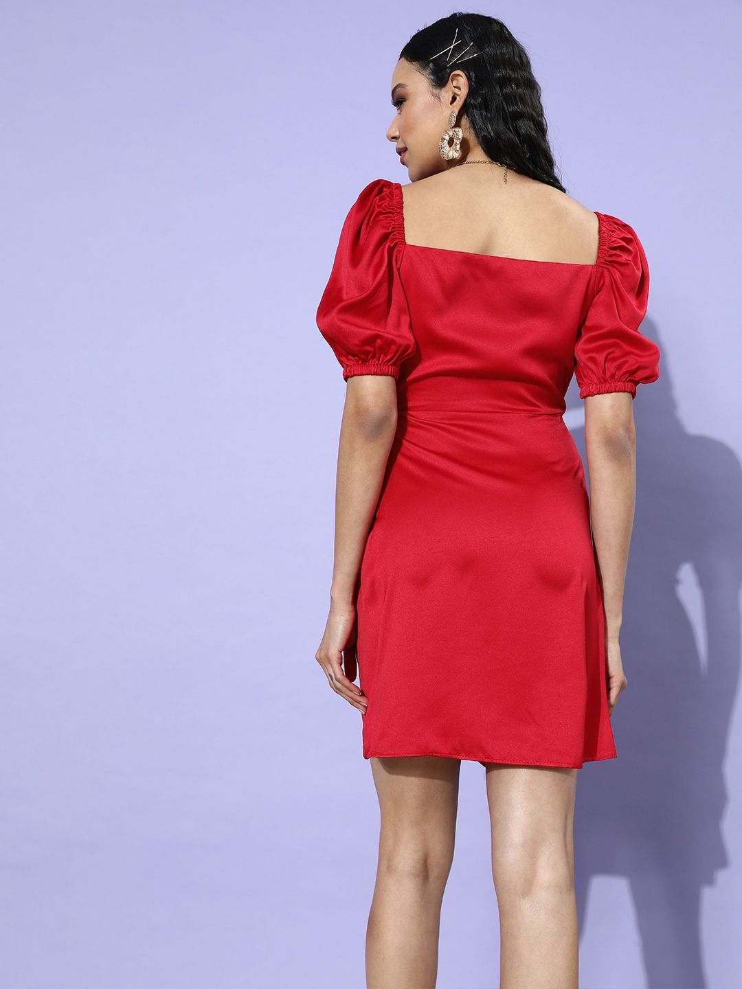 STREET 9 Women Red Solid Satin Dress