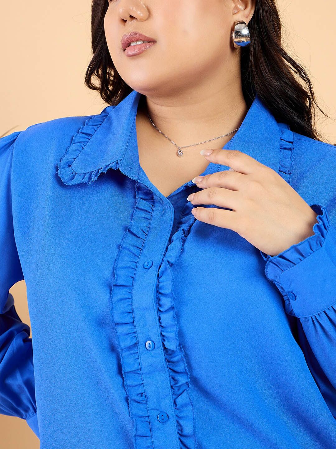 CURVY STREET Plus Size Comfort Frilled Casual Shirt