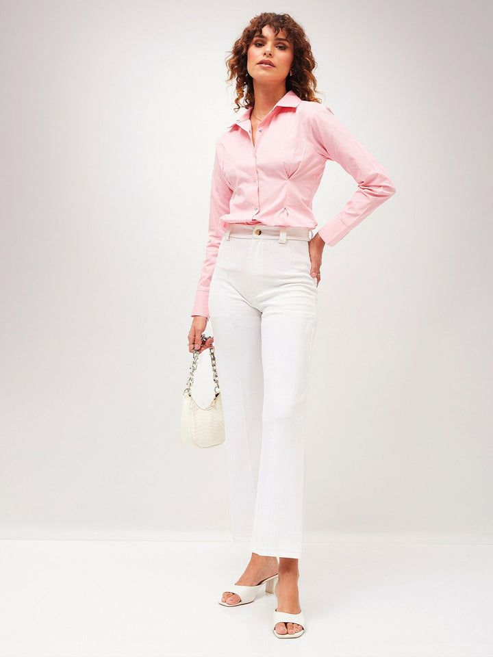 SASSAFRAS Pink Slim Fit Opaque Casual Pleated Pure Cotton Shirt