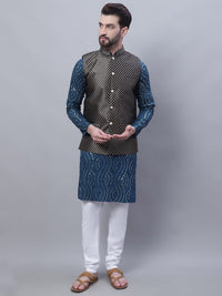 SOJANYA Leheriya Mandarin Collar Pure Cotton Kurta with Pyjamas & Nahru Jacket