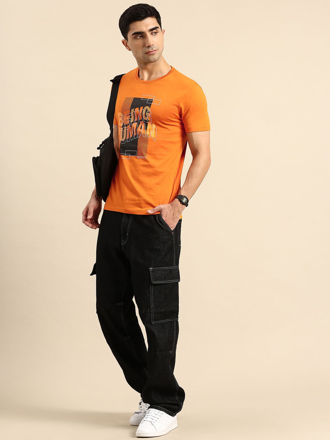 Being Human Pure Cotton Brand Logo Printed Slim Fit T-shirt