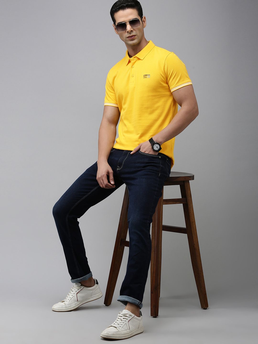 SPYKAR Men Pure Cotton Polo Collar Slim Fit T-shirt