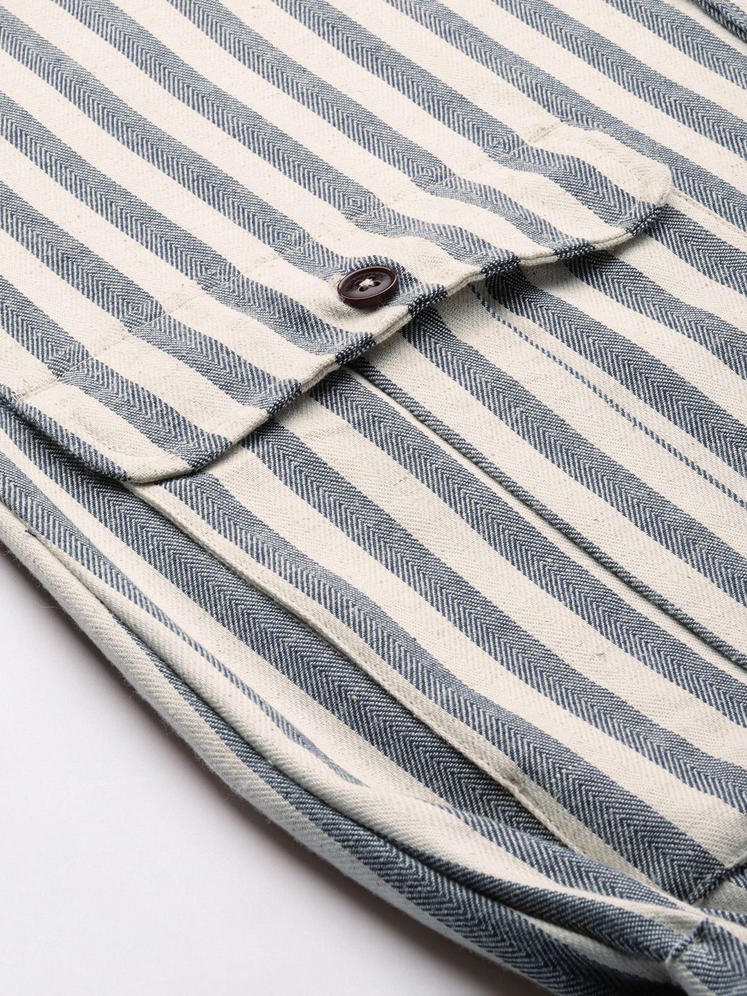 Mr Bowerbird Men Off White Navy Blue Striped Tailored Jacket