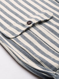 Mr Bowerbird Men Off White Navy Blue Striped Tailored Jacket
