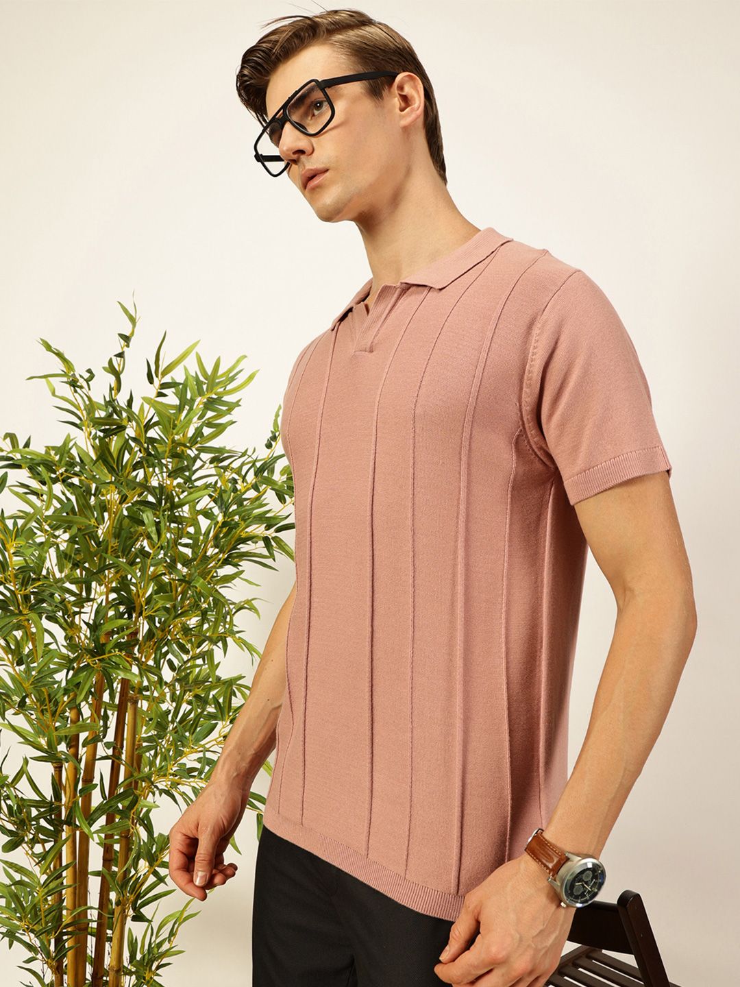 Thomas Scott Men Knit Striped Polo Collar T-shirt
