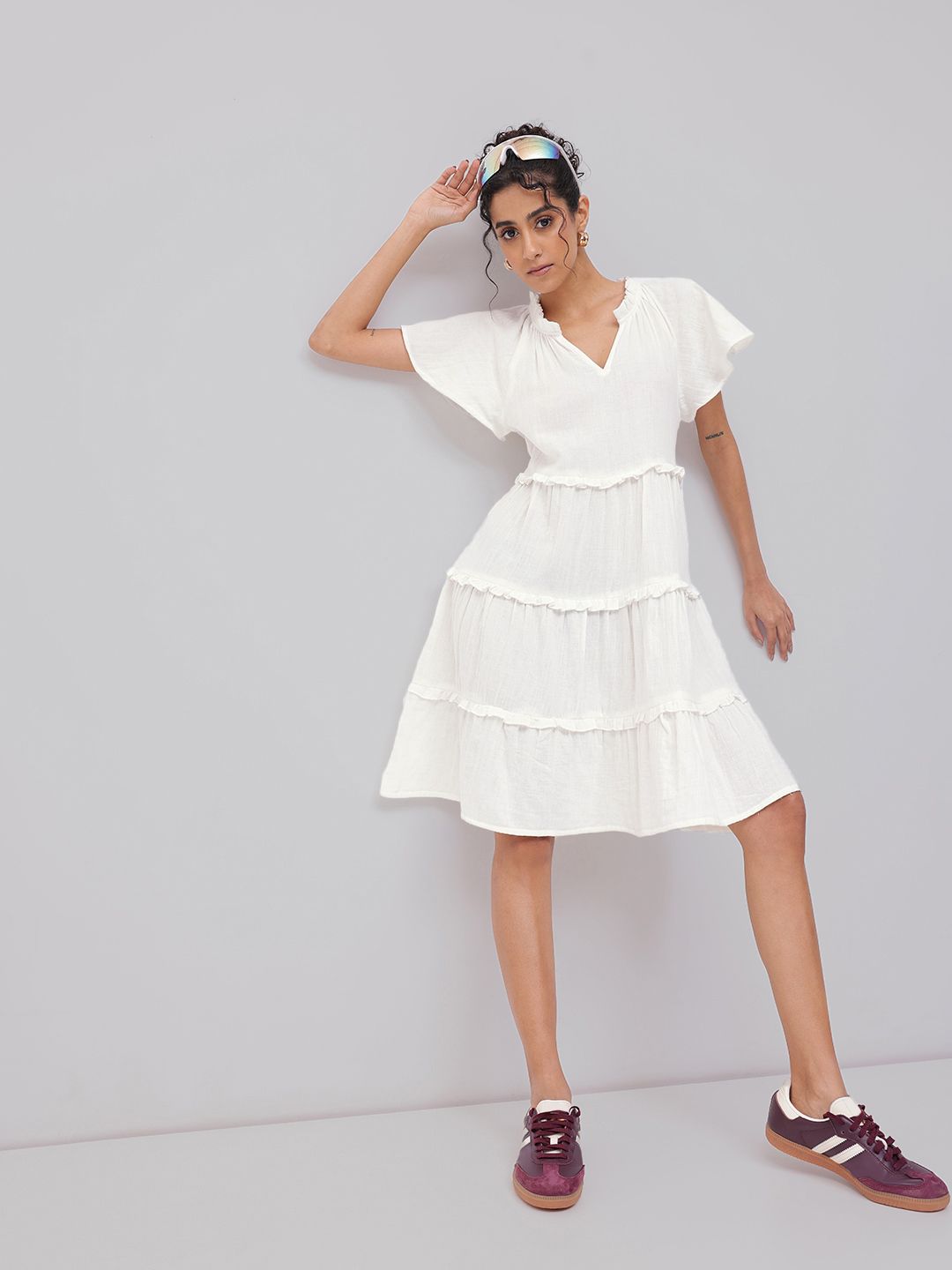 DressBerry Cottagecore Tiered Ruffled Pure Cotton A-Line Dress