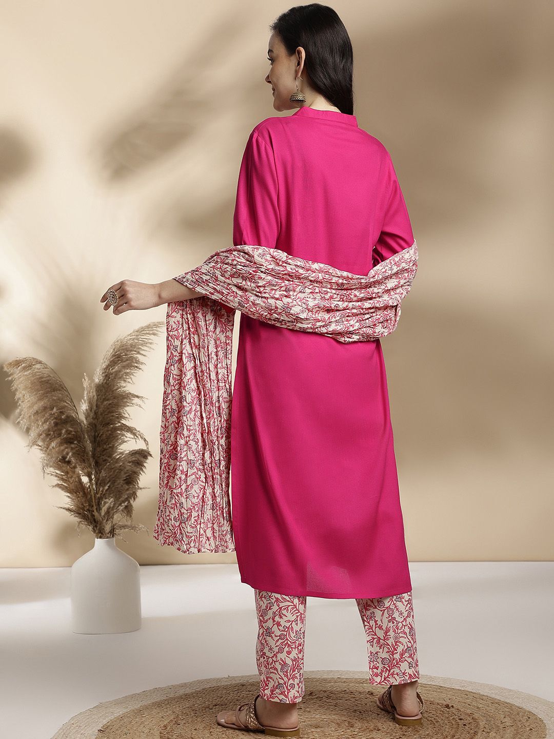 Anouk Floral Embroidered Regular Pure Cotton Kurta with Trousers & With Dupatta