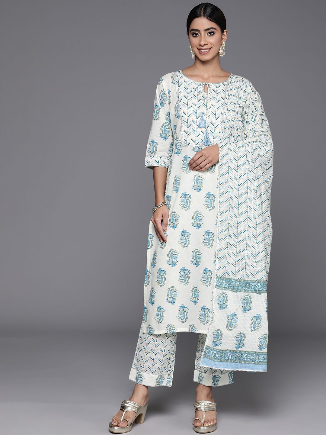 Libas Ethnic Motifs Printed Gotta Patti Pure Cotton Kurta with Trousers & Dupatta