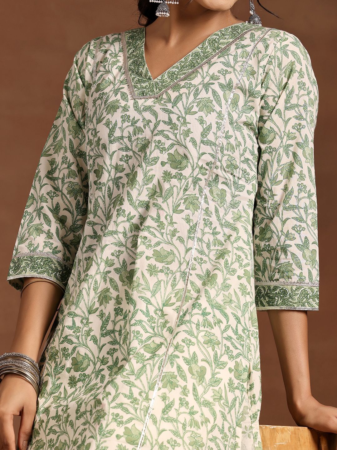 Libas Floral Printed V Neck Pure Cotton Kurta