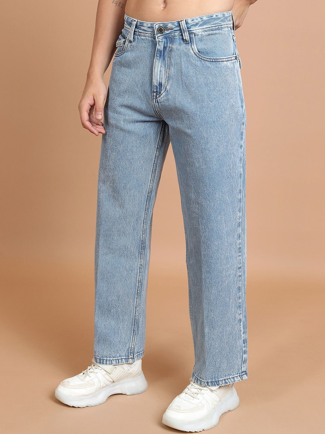 HIGHLANDER Men Blue Wide Leg Mid-Rise Cotton Jeans