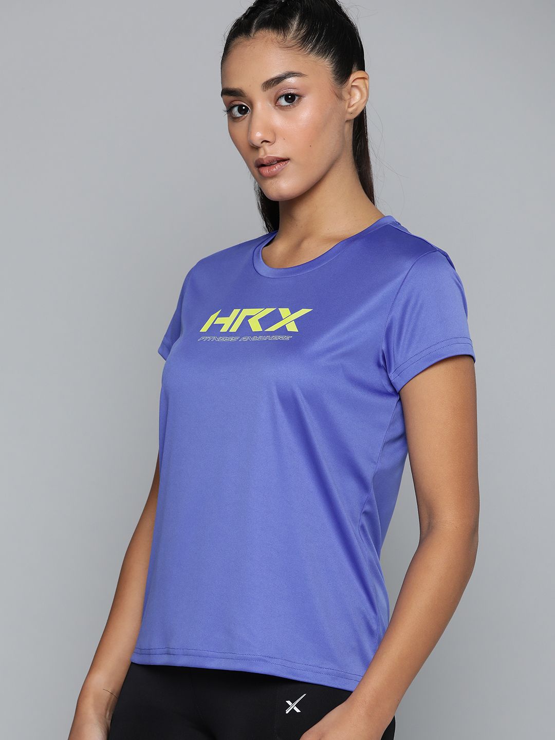 HRX by Hrithik Roshan Training Women SATIN SKY Rapid-Dry Brand Carrier Tshirts