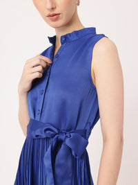 DressBerry Satin Sophistication Accordion Pleated Bow Detailed A-line Dress