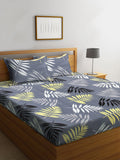 KLOTTHE Grey Leaf Polycotton 300 TC Fitted King Fine Bedsheet dengan 2 Sarung Bantal-98 x 87 inci
