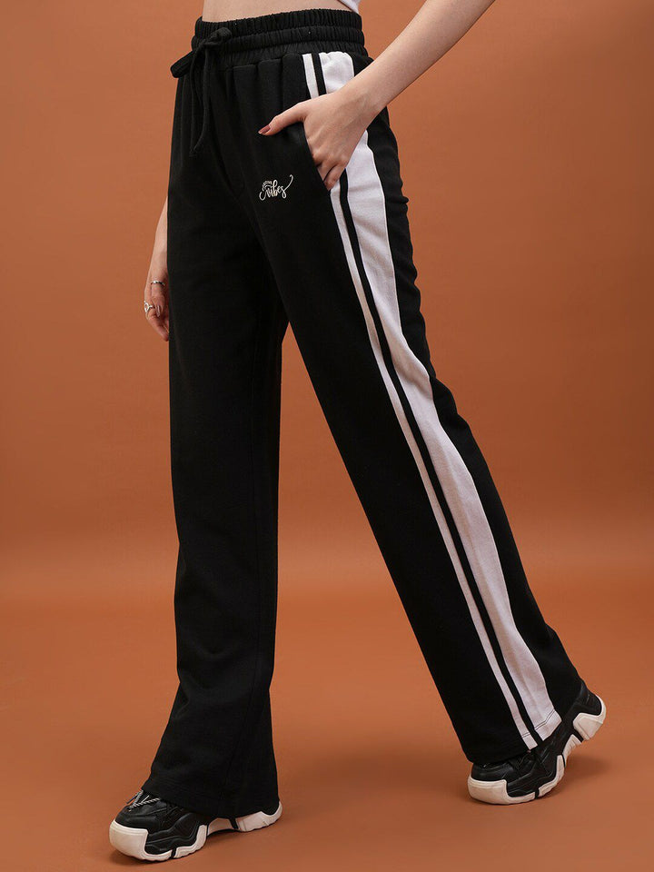 Tokyo Talkies Women Black Flared-Fit Mid Rise Track Pants