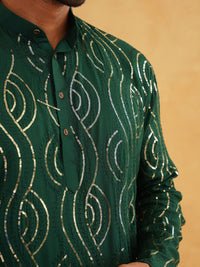 SOJANYA Ethnic Motifs Embroidered Sequined Pure Cotton Kurta with Churidar