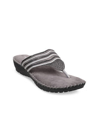 Metro Women Grey Embellished Comfort Sandals