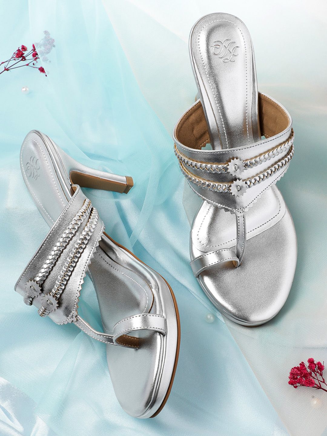 House of Pataudi Open Toe Woven Design Slim Heels